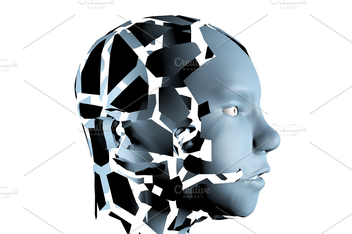 3d illustration of human head broken in Illustrations - product preview 8