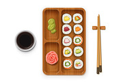 Set sushi rolls with various