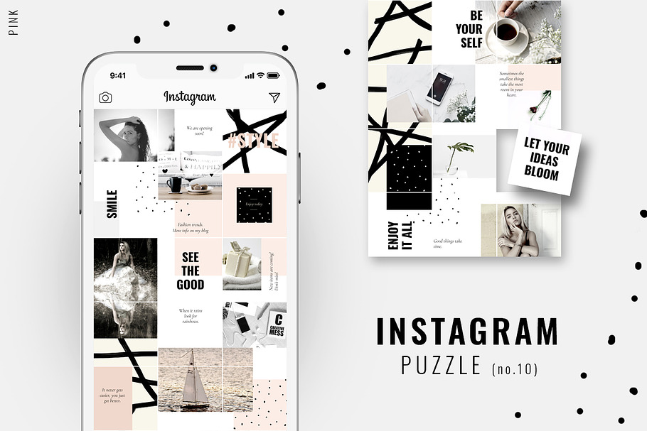 Instagram PUZZLE template - Pink in Instagram Templates - product preview 8