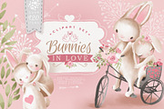 Bunnies In Love Clipart Set