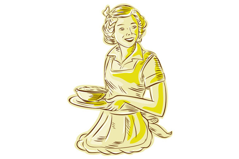 Homemaker Serving Bowl of Food Vinta in Illustrations - product preview 8