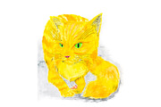 Red cat painted with watercolor on