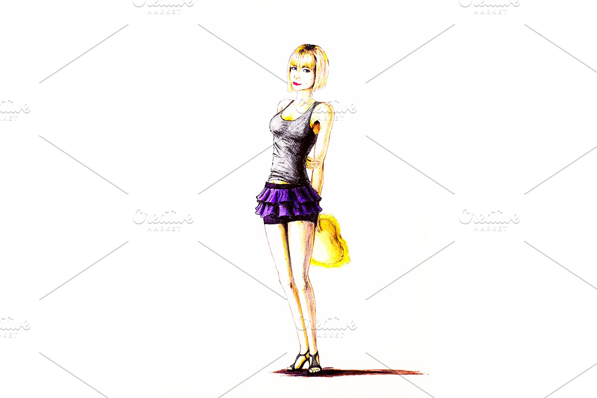 The girl in the skirt and shirt is in Illustrations - product preview 8