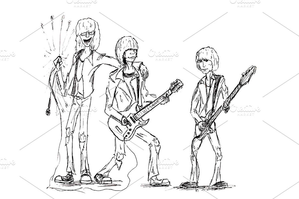 Rock band, singer and two guitarists in Illustrations - product preview 8