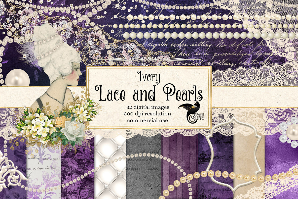 Ivory Lace & Pearls Graphics Pack in Objects - product preview 8