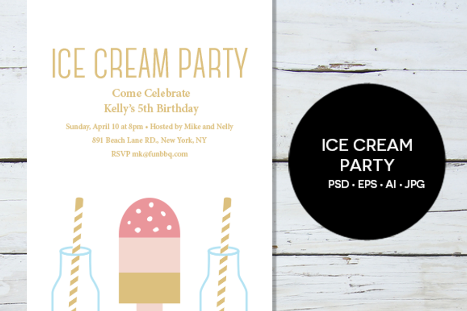 Ice Cream Party Invitation in Card Templates - product preview 8