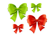 Realistic Green and Red Bow Set
