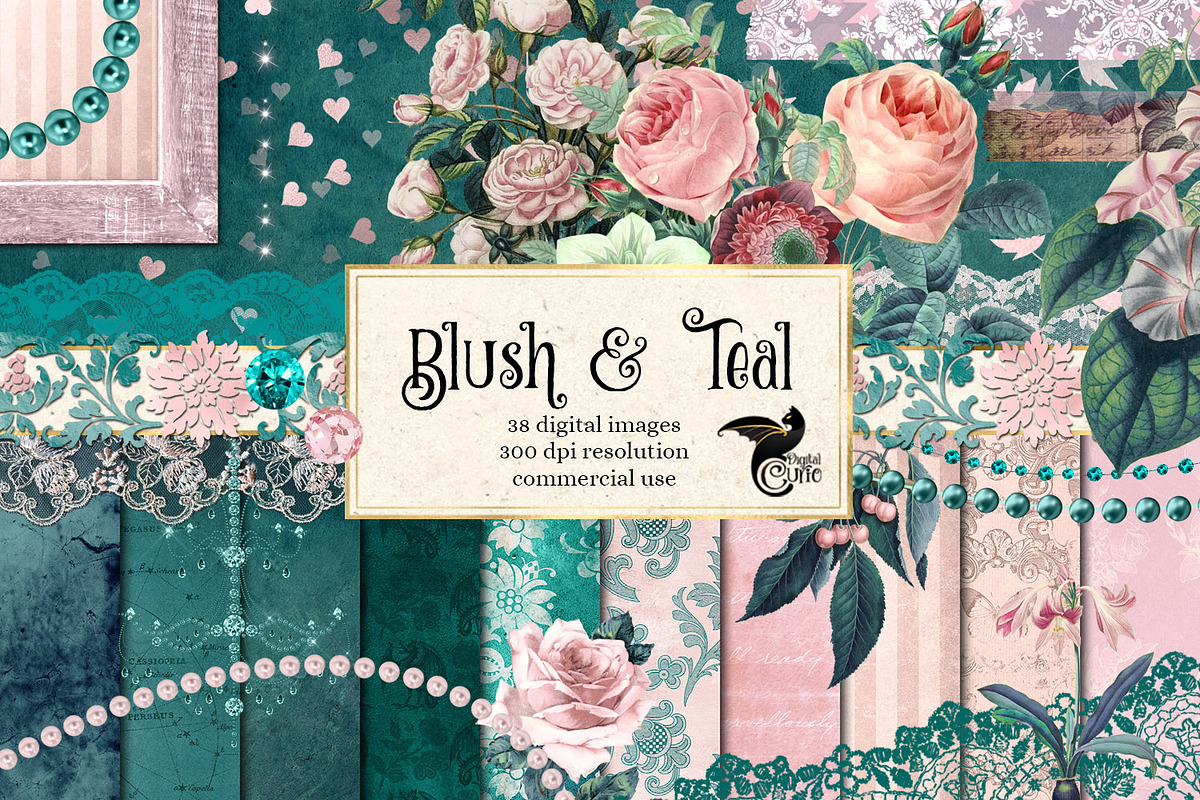 Blush and Teal Graphics Set in Illustrations - product preview 8