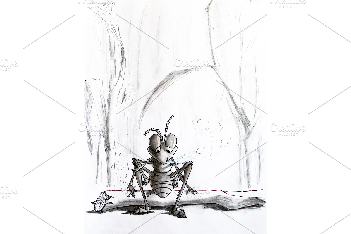 Pencil drawing. A tired ant sat on a in Illustrations - product preview 8