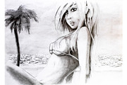 Woman with big breasts in a bikini