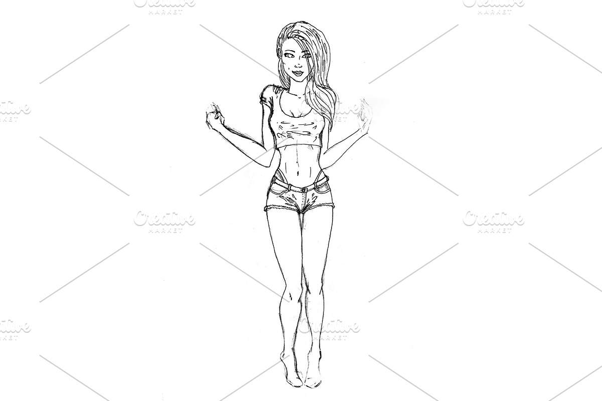 Beautiful girl in shorts and tops in Illustrations - product preview 8