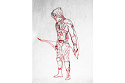 Archer warrior in mask. Figure red