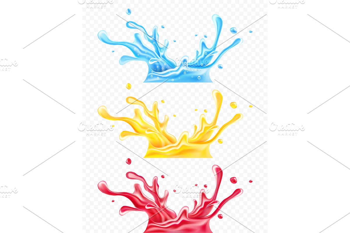 Set of splashes water and juices in Illustrations - product preview 8