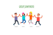 Group Jump Photo. Flat design