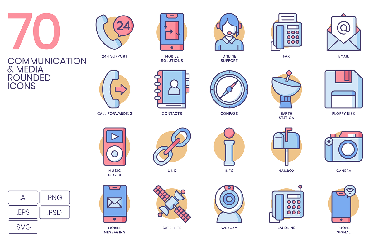 Communication & Media Round Icons in Graphics - product preview 8