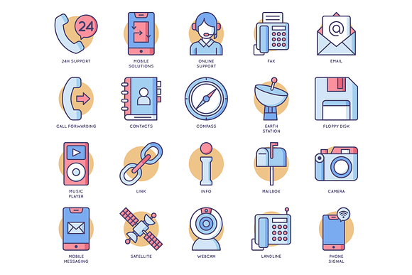 Communication & Media Round Icons in Graphics - product preview 1