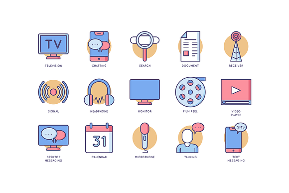 Communication & Media Round Icons in Graphics - product preview 3