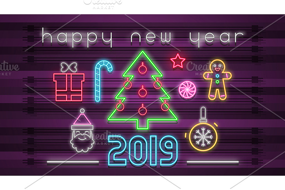 Neon Design Happy New Year Card in Illustrations - product preview 8