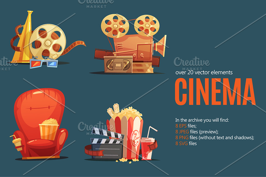Cinema Cartoon Set in Illustrations - product preview 8