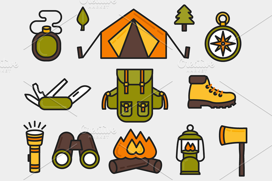 Camping Set Outlined & Colored