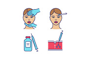 Neurotoxin injection color icons set