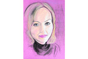 Portrait of a blonde on pink paper