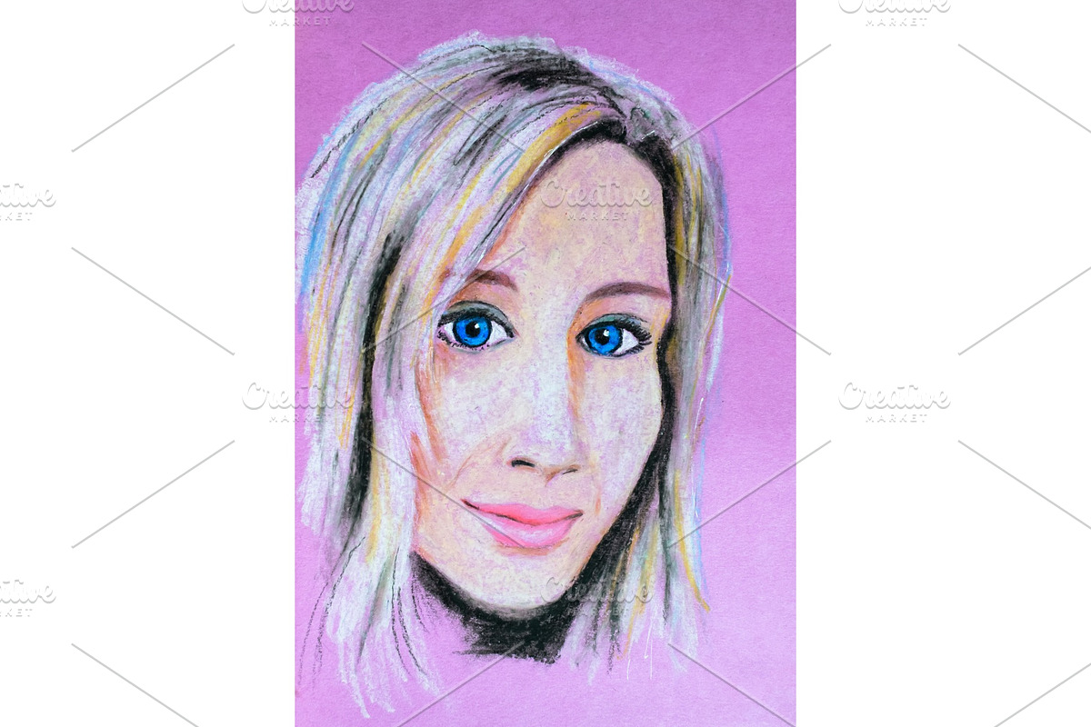 Portrait of a blonde on pink paper in Illustrations - product preview 8