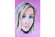 Portrait of a blonde on pink paper