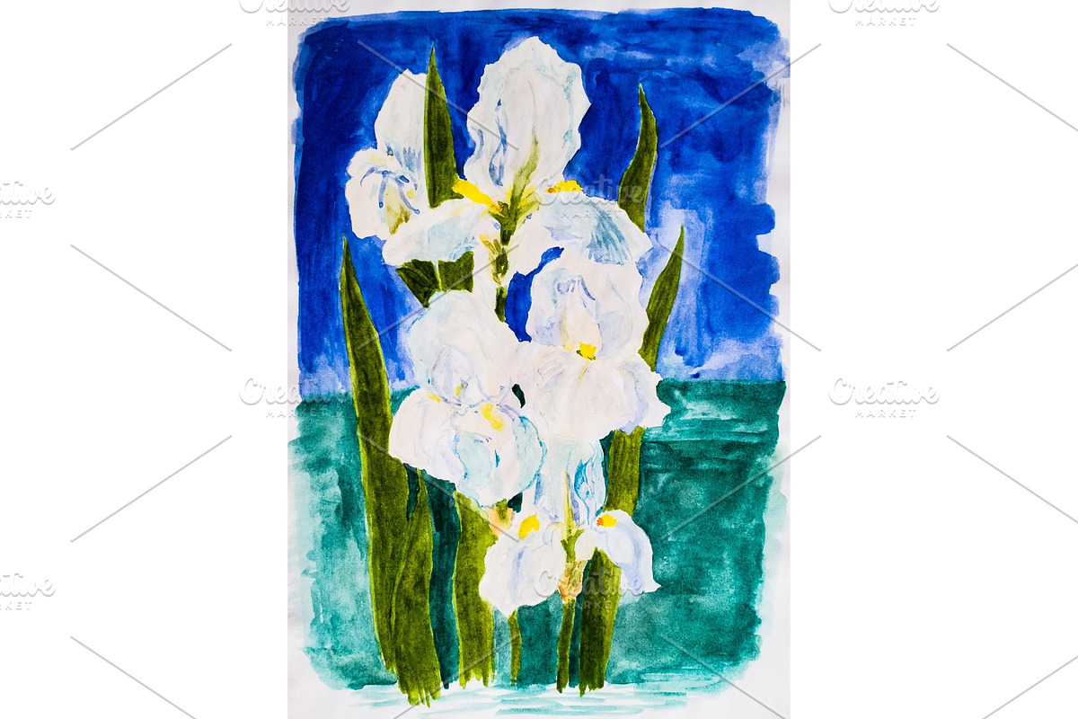 Flowers iris, drawing watercolors in Illustrations - product preview 8