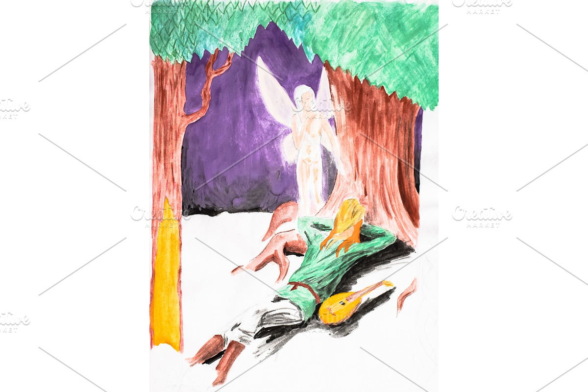 A female angel spies on a balalaika in Illustrations - product preview 8