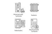 Heating linear icons set