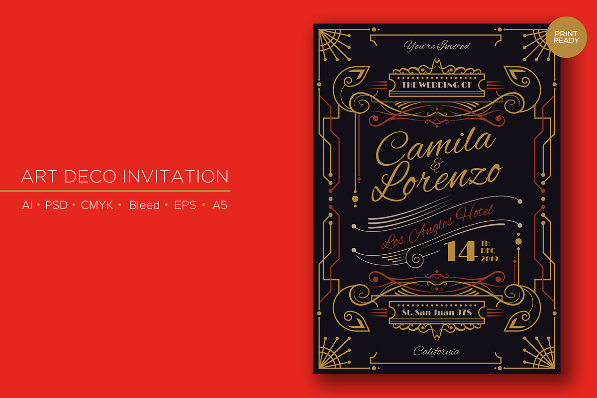 Art Deco Wedding Invitation 2 in Postcard Templates - product preview 8