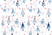 Firs and confetti seamless pattern
