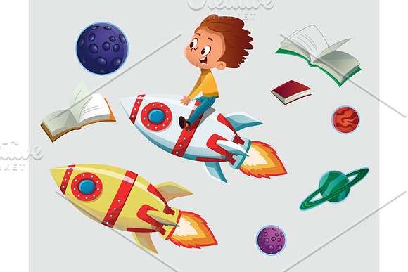 Boy on a Rocket Clipart (PNG, JPEG) in Illustrations - product preview 2