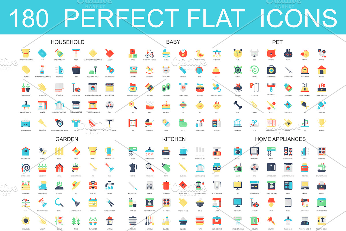 180 flat classic icons in Cute Icons - product preview 8