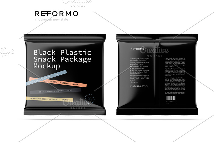 Black Plastic Snack Package Mockup in Product Mockups - product preview 8