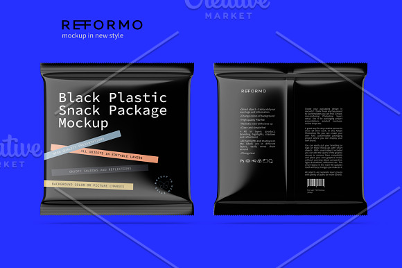 Black Plastic Snack Package Mockup in Product Mockups - product preview 2