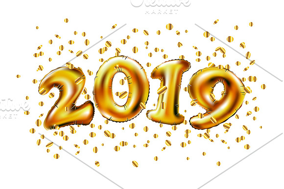 vector New year 2019 gold balloons in Graphics - product preview 2