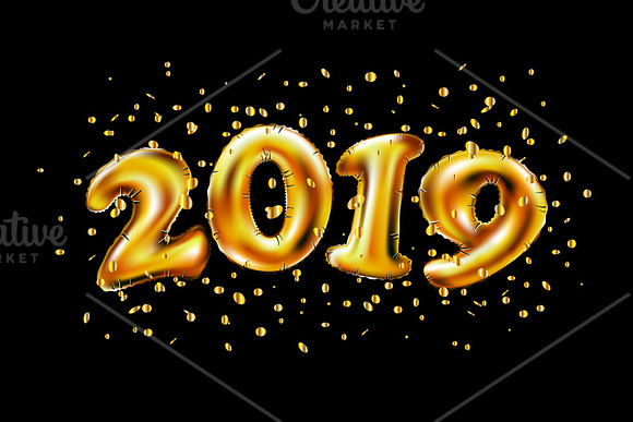 vector New year 2019 gold balloons in Graphics - product preview 3