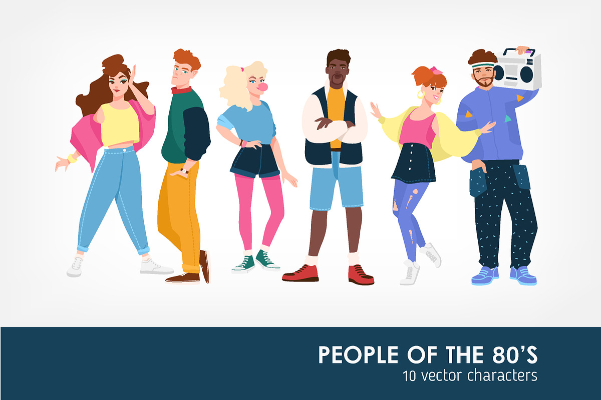 Trendy set of people of the 1980's in Illustrations - product preview 8