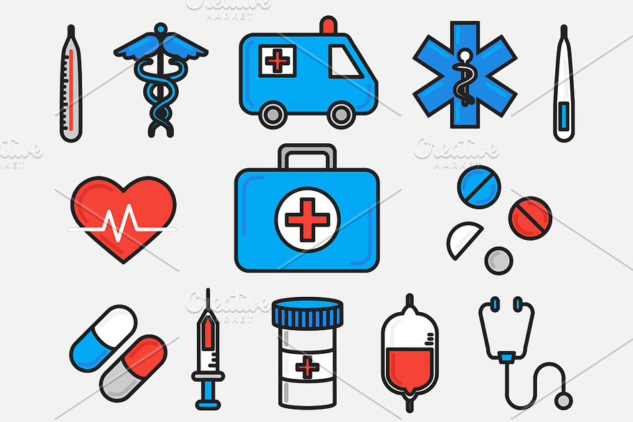 Medical Set Outlined & Colored in Icons - product preview 8
