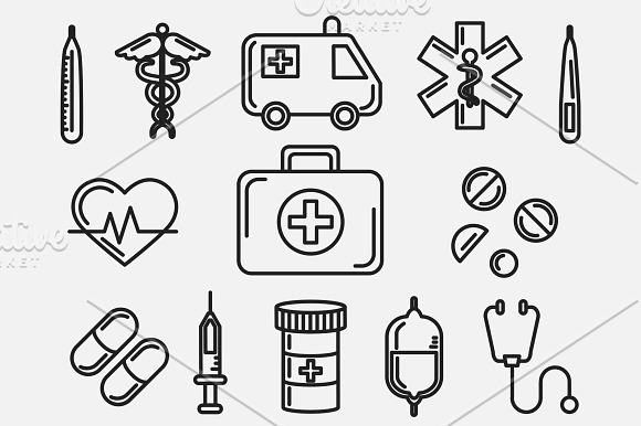 Medical Set Outlined & Colored in Icons - product preview 1