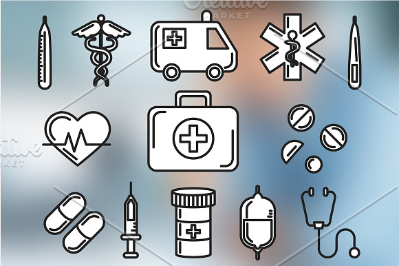 Medical Set Outlined & Colored in Icons - product preview 3