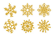 set Gold glitter texture snowflakes