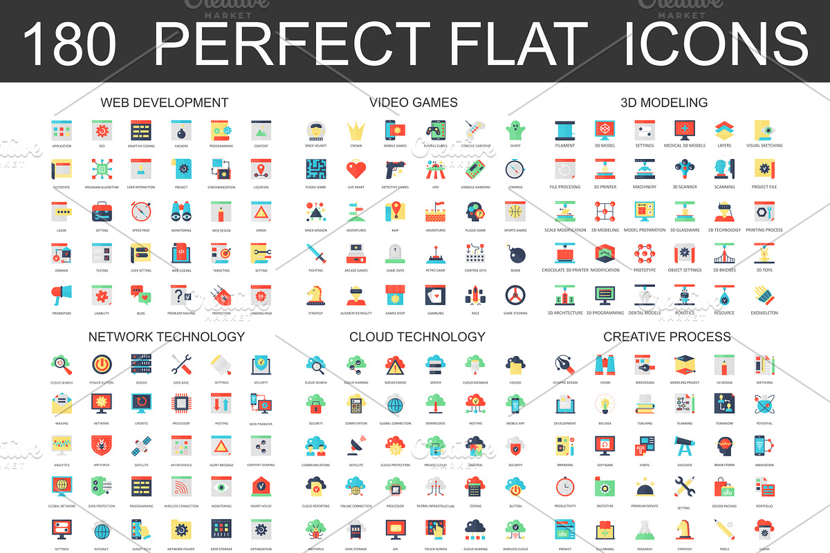 180 flat classic icons in Video Game Icons - product preview 8