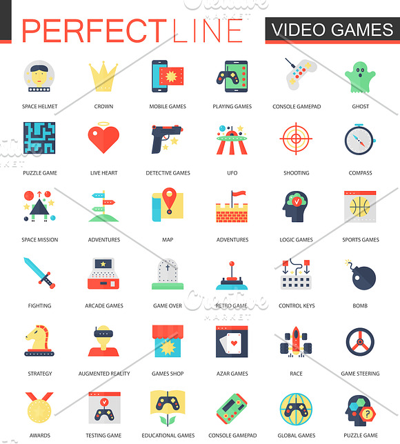 180 flat classic icons in Video Game Icons - product preview 3