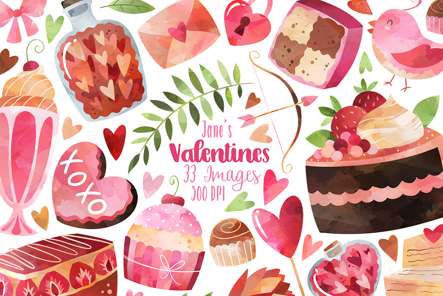 Watercolor Valentines Day Clipart in Illustrations - product preview 8