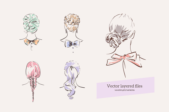 Girly hairstyles in Illustrations - product preview 2