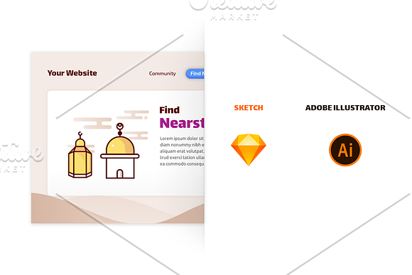 Islamic landing page illustration in App Templates - product preview 1