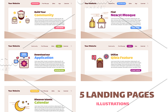 Islamic landing page illustration in App Templates - product preview 3